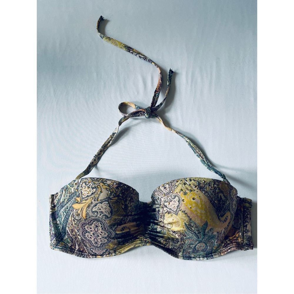Victoria’s Secret Colorful Paisley Rhinestone Bikini Top Size 36D